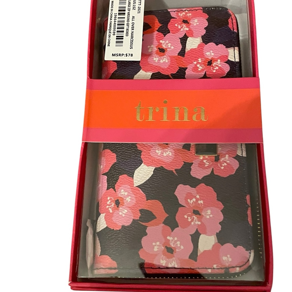 Trina Floral Wallet with Pink and Red Flowers zip around narcissus floral